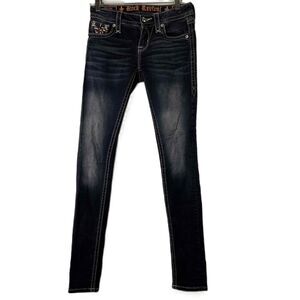 Rock Revival Blue Dark Wash Mid-Rise Distressed Nicci Skinny Jeans Size 24
